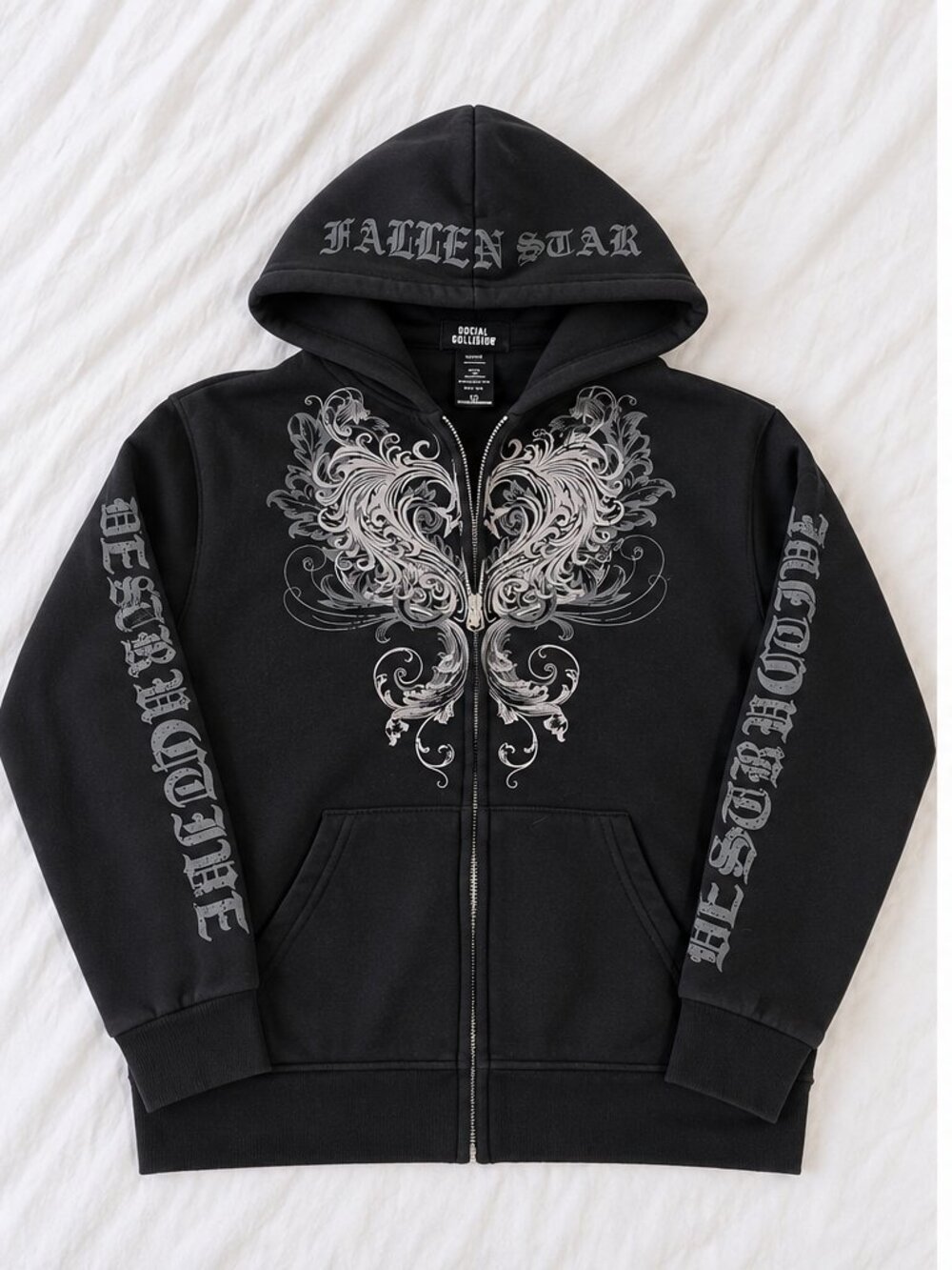 Social Collision Fallen Star Graphic Zip Up Hoodie Size S Y2K Goth